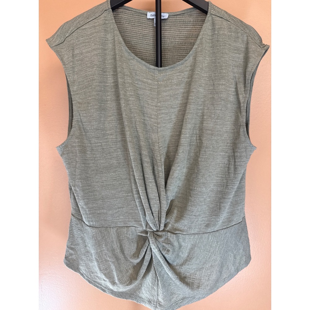 Floral & Ivy Women Olive Green Twist Front Knot Sleeveless Knit Top Size Large